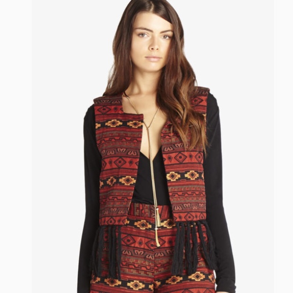 BCBGenerarion Tribal Jacquard Fringe Hem Vest